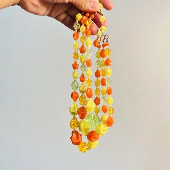 Retro 1960s Colorful West German Vintage Beads Multi Strand Yellow Orange Green - Picture 8 of 8